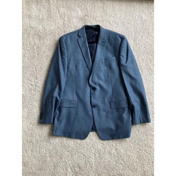 Michael Kors Blazer Sport Coat Navy and Light Blue Gingham Mens 44L Twee - Picture 10 of 11